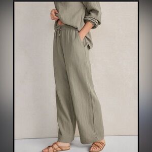 Haven Well Within Gauze Organic Cotton Wide Leg Cropped Pants  Womens Med Green